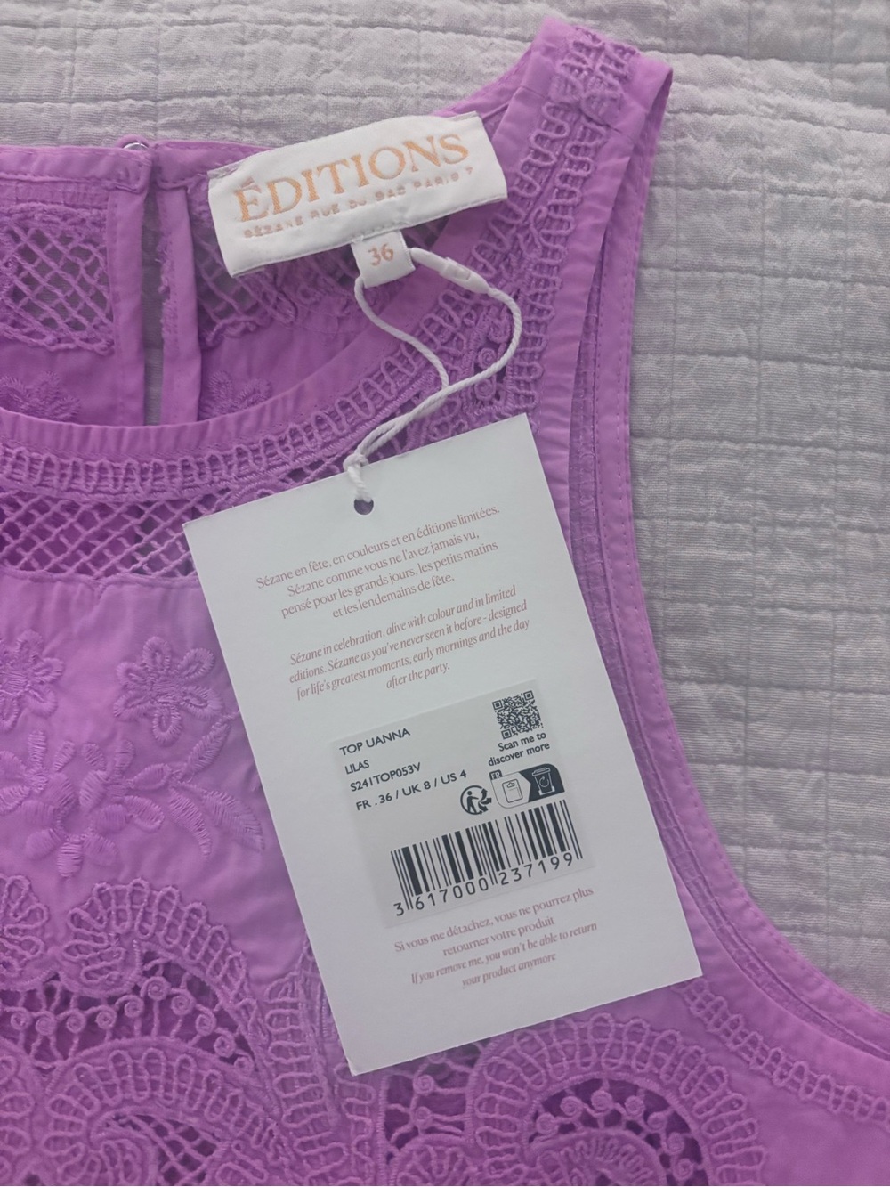NWT Sézane Uanna Top in Lilac Size 4/36 - Picture 7 of 8